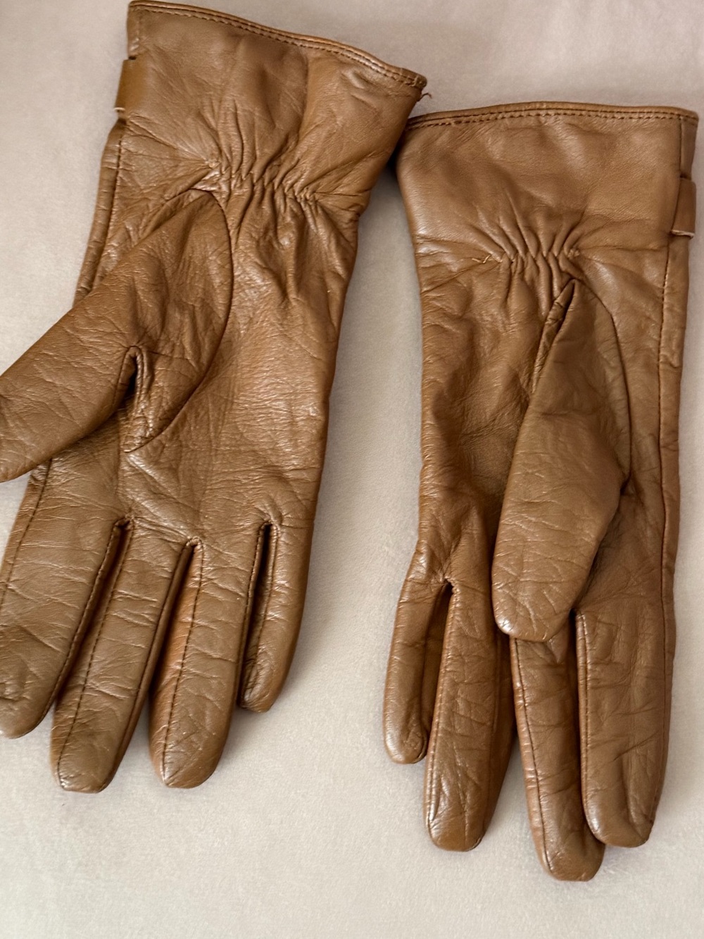 MICHAEL KORS Brown Leather & Gold MK Gloves Sz Medium - Picture 5 of 14